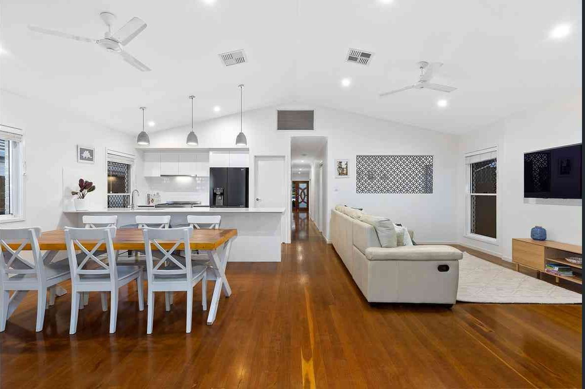 Open-plan kitchen and living area in the Warner downsizer home